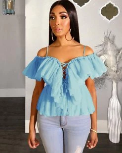 Divanewlook New In Ruffle Chiffon Blouse