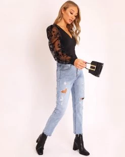 速卖空 New In Black Plunge Floral Sheer Bodysuit 13 速卖空 New In Black Plunge Floral Sheer Bodysuit