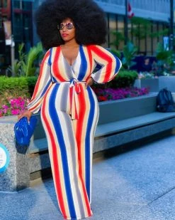 睡美人&集铭诚 New In Red Stripes Jumpsuit