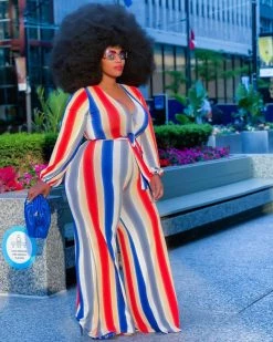 睡美人&集铭诚 New In Red Stripes Jumpsuit