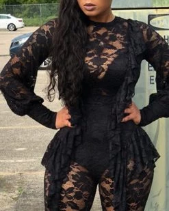 Divanewlook Sexy Solid Lace Jumpsuits
