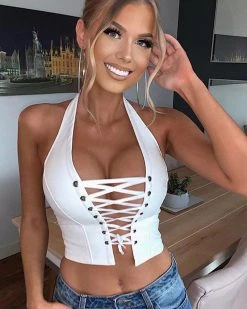 永曼 Rude Girl Faux Leather Halter Top