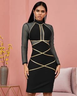 雨梦丝 New In Gold Straps Bodycon Dress