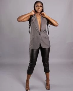 Divanewlook New In Suede Me Detachable Sleeve Blazer