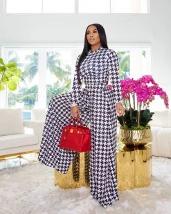 Divanewlook New In Houndstooth Maxi Pant Set