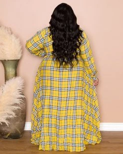 Divanewlook New In Vintage Plaid Maxi Blouse Dress