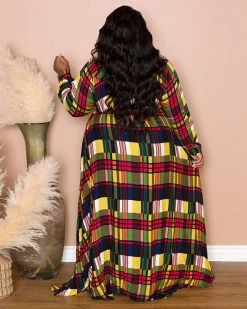 Divanewlook New In Vintage Plaid Maxi Blouse Dress