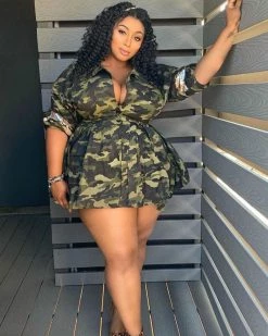 欧时尚 Sale Camo Sequin Peplum Jacket (S ~ 5XL)