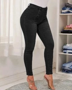 Divanewlook Double Breasted High Waist Skinny Jeans New In