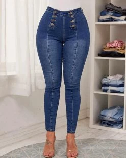 Divanewlook Double Breasted High Waist Skinny Jeans New In