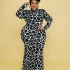 Divanewlook New In BLACK GIRAFFE PRINT DRESS