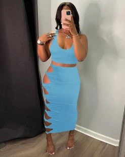 Divanewlook SOLID COLOR HOLLOWED OUT SKIRT