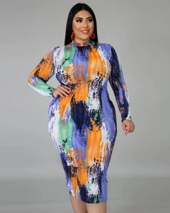 欧时尚 Brush Stroke BodyCon Dress