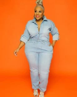 Divanewlook Denim Open Back Jumpsuit New In