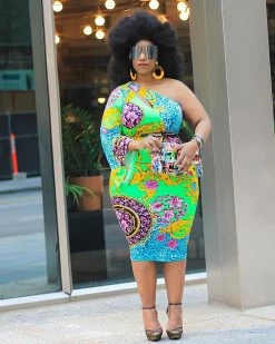 Divanewlook PRINT GIA ONE SHOULDER DRESSES New In