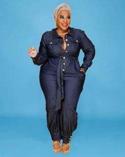 Divanewlook New In DENIM GOLD BUTTON JUMPSUIT