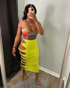 Divanewlook SOLID COLOR HOLLOWED OUT SKIRT