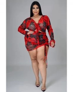 Divanewlook Mesh Rose Skirt Set