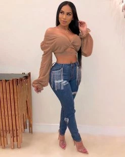 姗妮 Romantic Fringed Jeans Bottoms