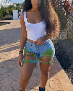 Divanewlook New In Fashion Sexy Broken Hole Denim Pants