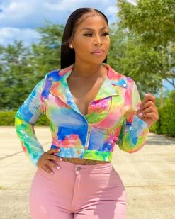 欧时尚 Plus Size Colorful Moto Jacket