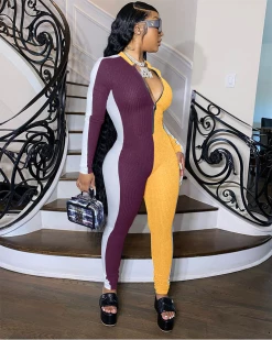 欧尚美 New In Rib ColorBlock Jumpsuit