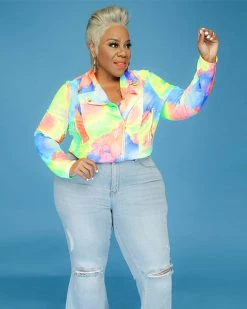 欧时尚 Plus Size Colorful Moto Jacket
