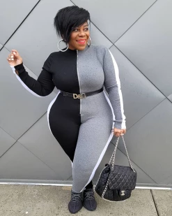 欧尚美 New In Rib ColorBlock Jumpsuit