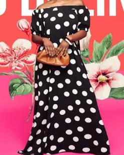 旗扬 New In Polka Dot Off Shoulder Dress