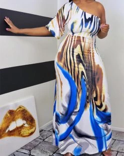 Divanewlook One Shoulder Tie Dye Dress