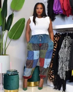 Divanewlook TRIBAL PRINT PATCH DENIM JOGGER New In