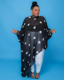 正集 Polka Dot Chiffon Asymmetric Top New In