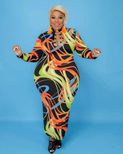 启飞 New In NEON CIRCLE LINK DRESS