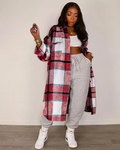 艾丝琳 Outerwear Plaid Long Shirt Jacket