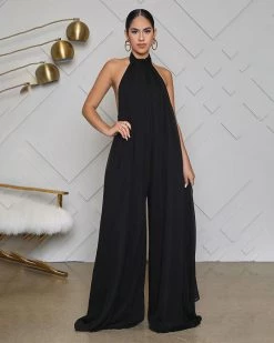 衣莱雅 Lime Flowin’ Halter Wide Leg Jumpsuit Jumpsuit & Romper