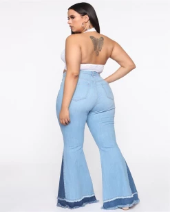 维衣莉&恒首凡&佳丽轩 Two Tone Wide Leg Jeans Plus Size