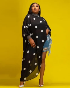 正集 Polka Dot Chiffon Asymmetric Top New In