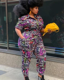 妮妮维雅 Groovy Print Cargo Jumpsuit Set New In