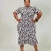 胖妹儿 Sweet Leopard Midi Dress Plus Size