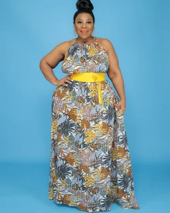 绣川 Print Halter Maxi Dress
