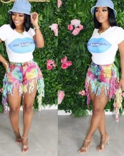 姗妮 Sweet Camo Tassel Shorts Bottoms