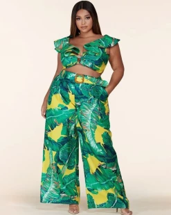 鸣达 Yellow Tropical Print Set New In