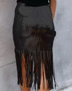 欧尚美 Bottoms Sequined High Waist Fringed Skirt