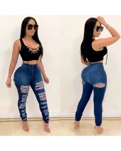 林和美妙少女 New In Dark Blue Double Ripped Jeans