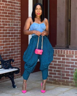 Divanewlook GINGHAM PRINT HAREM PANTS New In