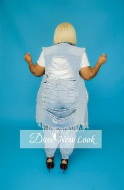 Divanewlook LIGHT BLUE DISTRESSED BACK VEST New In