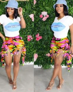 姗妮 Sweet Camo Tassel Shorts Bottoms