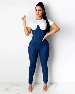 Divanewlook SADE CORSET DENIM JUMPSUIT