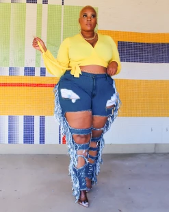 宇衣阁 Distressed Fringe Jeans