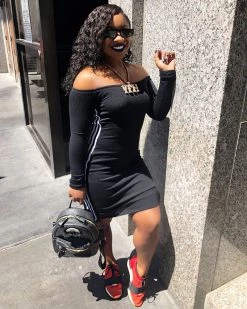 Divanewlook OFF SHOULDER BLACK DRESS New In